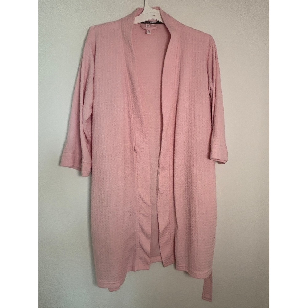 Joyspun Pink Waffle Knit Robe 3/4 Sleeve Tie Waist Loungewear Medium 8-10